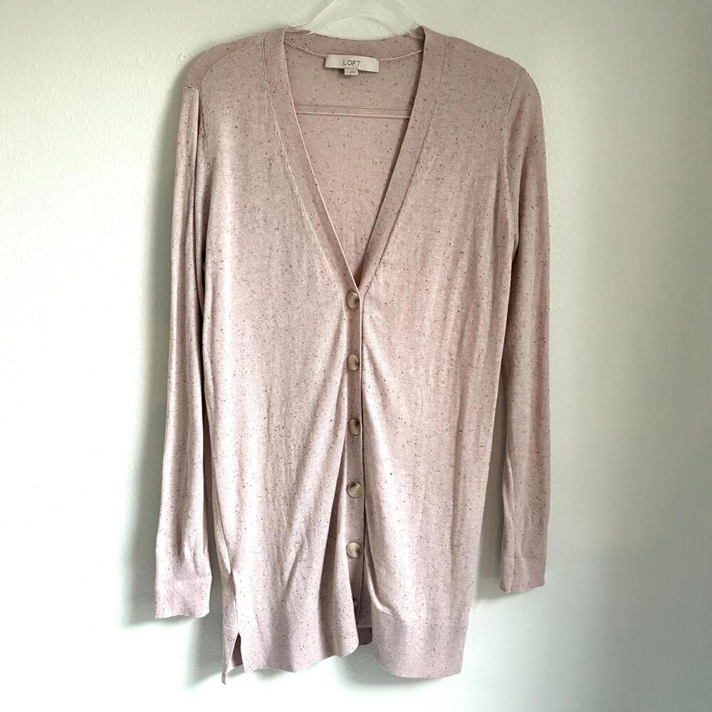 LOFT | Women’s Long Button‎ Up Cardigan Peach/Beige w/ Flecks Rust Brown Size M